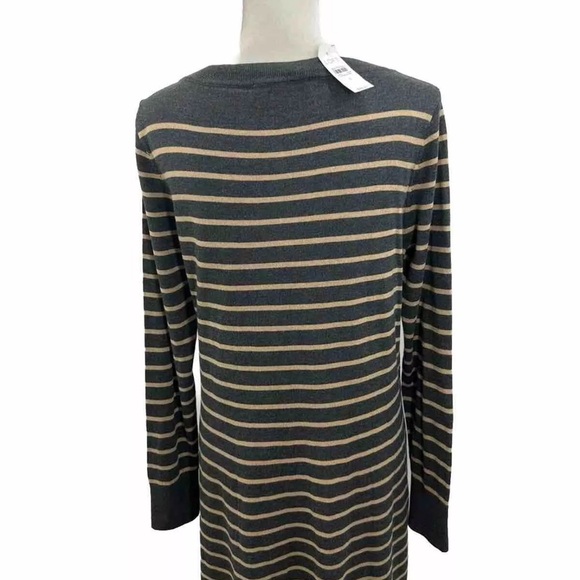 NWT LOFT Wool Blend Striped Swing Sweater Dress Size Large Long Sleeves Brown - Picture 4 of 9